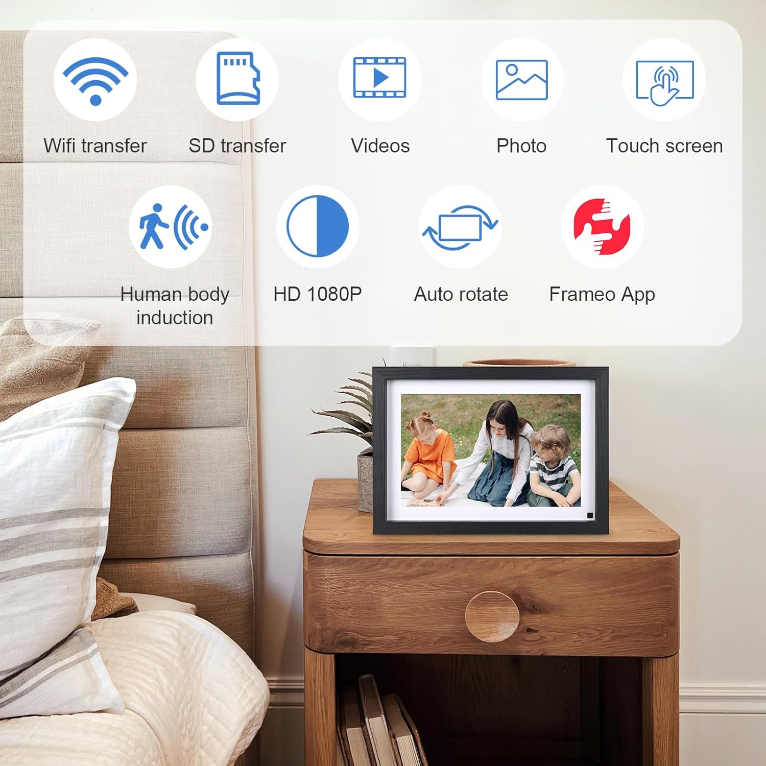 Capture Every Moment: 10 Inch WiFi Digital Picture Frame with Motion Sensor and Touch Screen, 32GB Storage